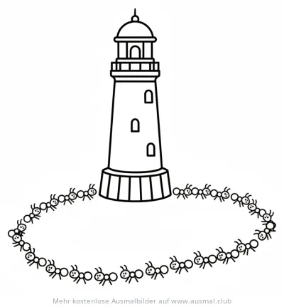 Leuchtturm umrandet von Ameisenstraße Ausmalbild