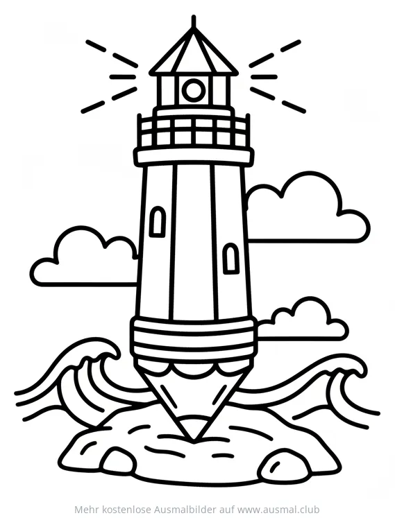 Leuchtturm als Stift Ausmalbild auf Felseninsel
