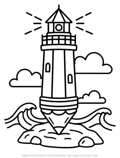 Leuchtturm als Stift Ausmalbild auf Felseninsel