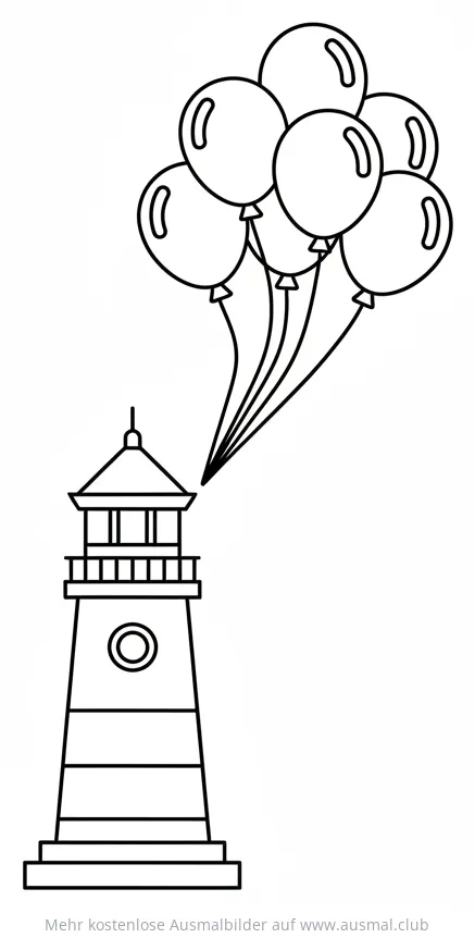 Leuchtturm mit vielen Ballons Ausmalbild