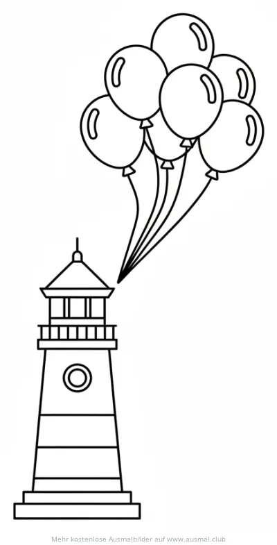 Leuchtturm mit vielen Ballons Ausmalbild