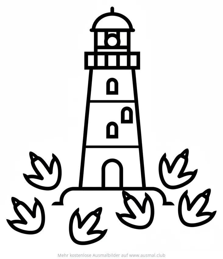 Leuchtturm mit Dino-Fußabdrücken Ausmalbild