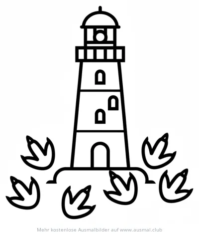 Leuchtturm mit Dino-Fußabdrücken Ausmalbild