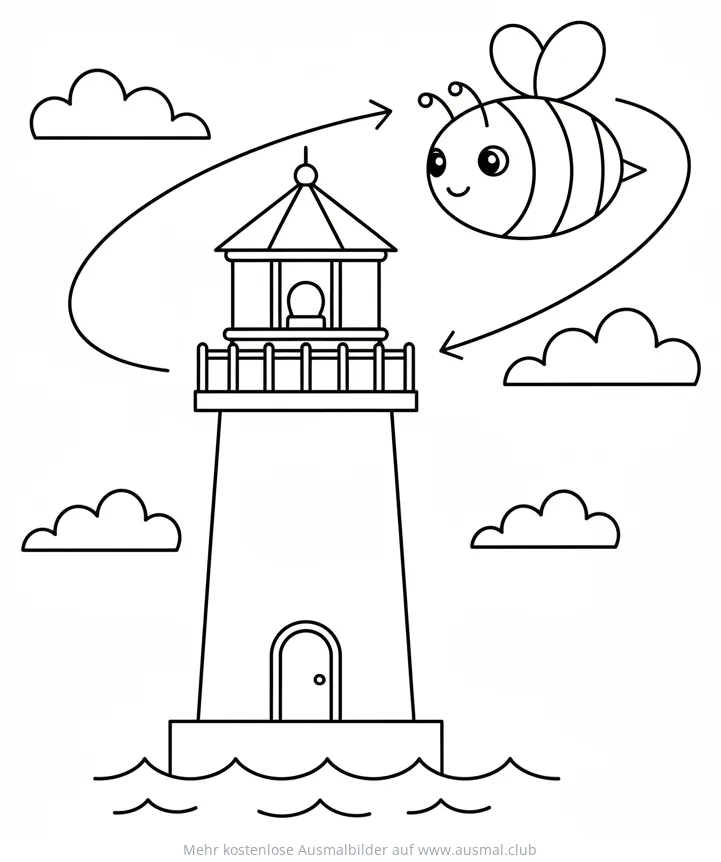 Leuchtturm mit Biene Ausmalbild