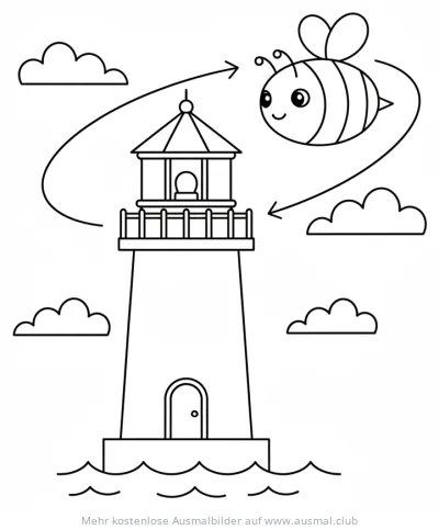 Leuchtturm mit Biene Ausmalbild
