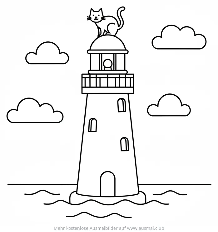 Leuchtturm mit Katze Ausmalbild