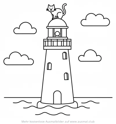 Leuchtturm mit Katze Ausmalbild