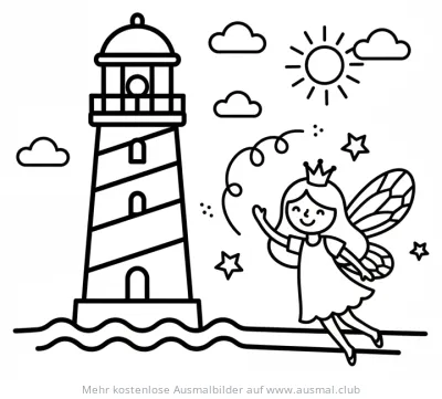 Leuchtturm und Fee Ausmalbild