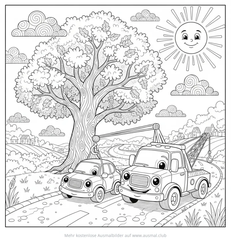 Abschleppwagen zieht Auto Ausmalbild