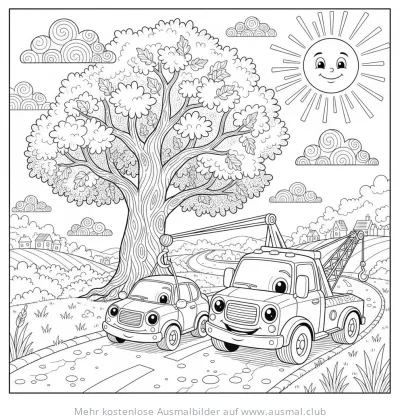 Abschleppwagen zieht Auto Ausmalbild