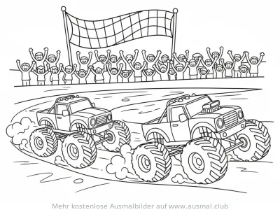 Monster Truck Rennen Ausmalbild mit jubelnder Zuschauermenge