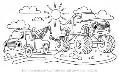 Abschleppwagen schleppt Monster Truck Ausmalbild