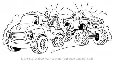Abschleppwagen schleppt Monster Truck Ausmalbild