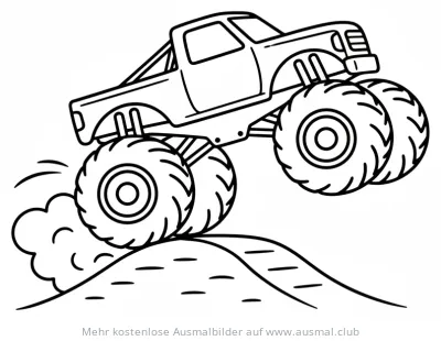 Monster Truck springt über Rampe Ausmalbild