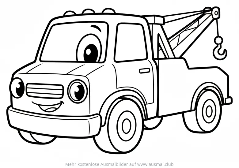 Freundlicher Abschleppwagen Ausmalbild mit großen Augen