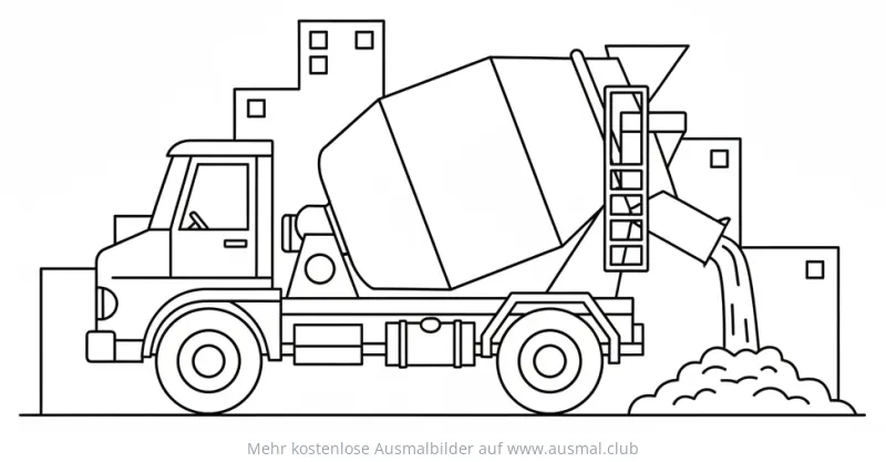Betonmischer LKW Ausmalbild beim Abladen