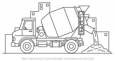 Betonmischer LKW Ausmalbild beim Abladen