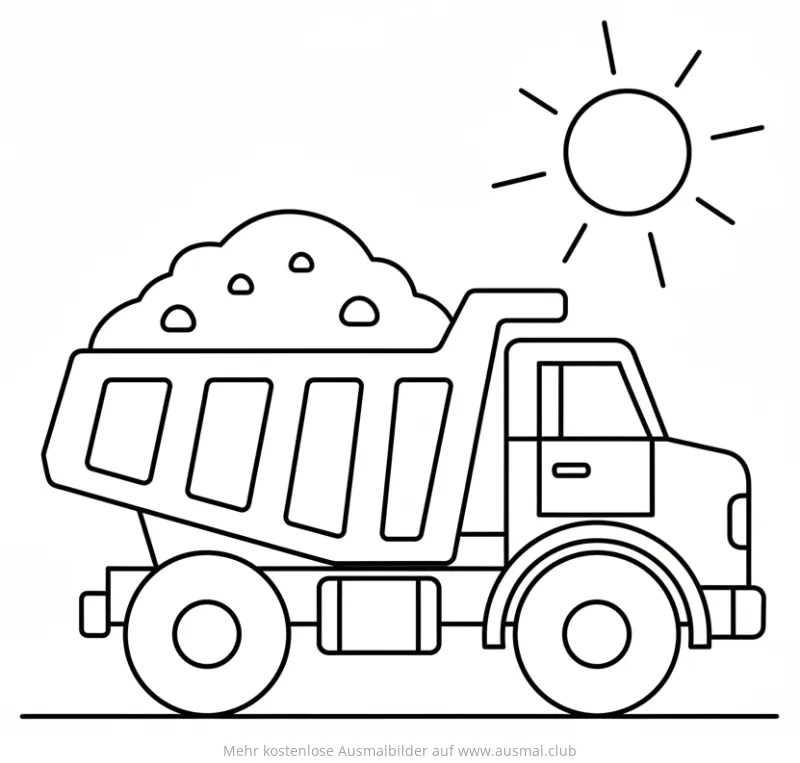 Muldenkipper beladen mit Material unter strahlender Sonne Ausmalbild