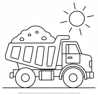 Muldenkipper beladen mit Material unter strahlender Sonne Ausmalbild