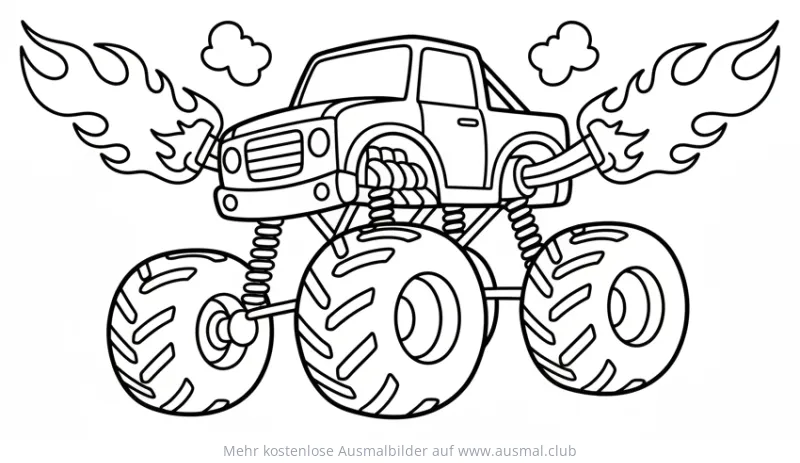 Flammen Monster Truck Ausmalbild