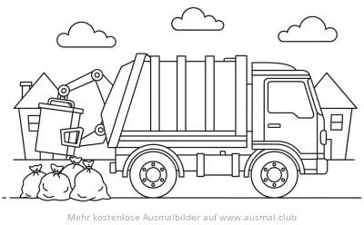 Müllwagen leert Müllcontainer Ausmalbild