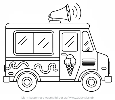 Eiswagen Ausmalbild mit Lautsprecher und Eiswaffel