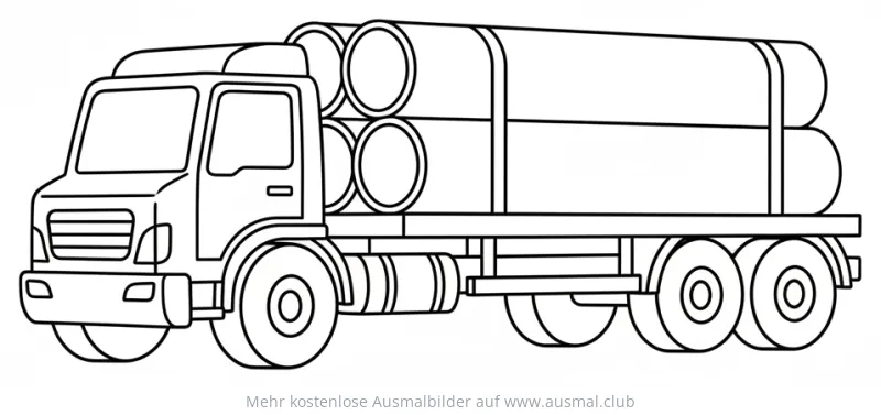 Rohr-Truck Ausmalbild mit vielen Rohren auf der Ladefläche