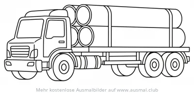 Rohr-Truck Ausmalbild mit vielen Rohren auf der Ladefläche