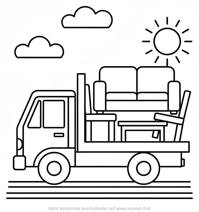 Umzugs-Truck mit Möbeln Ausmalbild