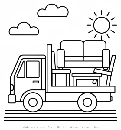 Umzugs-Truck mit Möbeln Ausmalbild