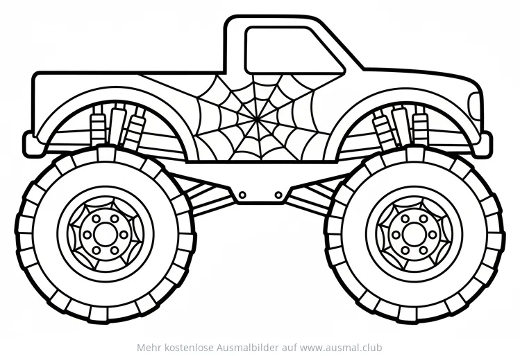 Monster Truck mit Spinnennetz Ausmalbild