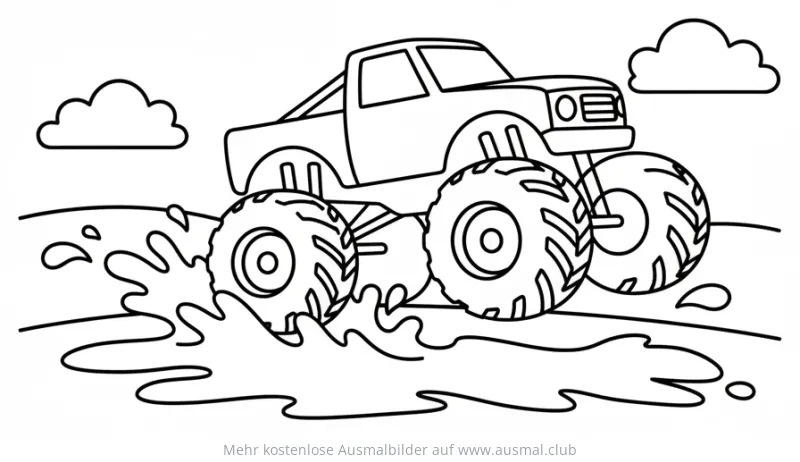 Monster Truck fährt durch Matsch Ausmalbild