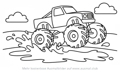 Monster Truck fährt durch Matsch Ausmalbild