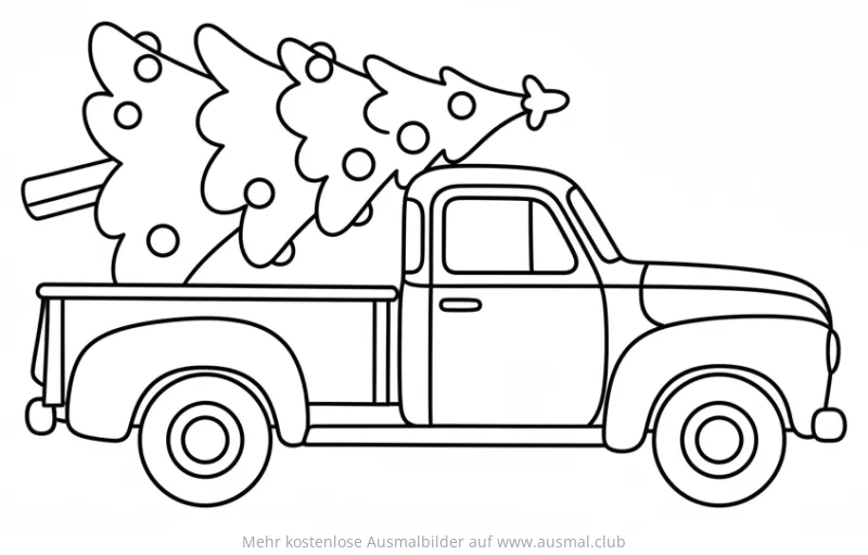 Weihnachts-Truck mit Weihnachtsbaum Ausmalbild