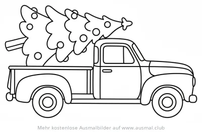 Weihnachts-Truck mit Weihnachtsbaum Ausmalbild