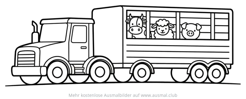 Tier-Truck Ausmalbild mit Kuh, Schaf und Schwein
