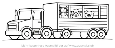 Tier-Truck Ausmalbild mit Kuh, Schaf und Schwein