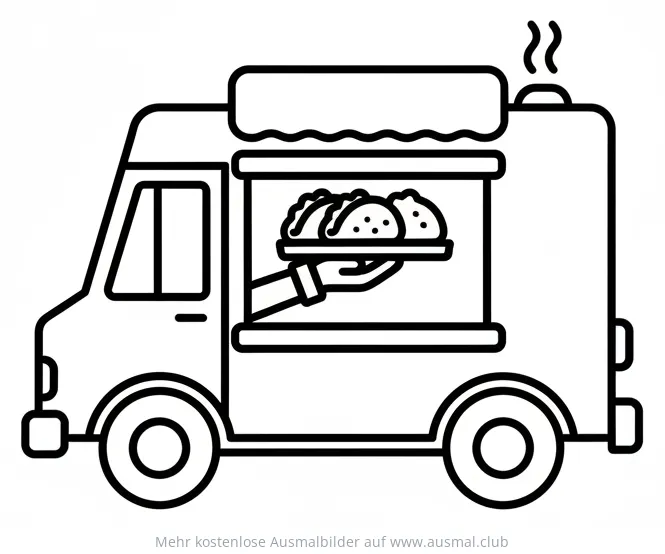 Taco Truck Ausmalbild mit Tacos im Fenster