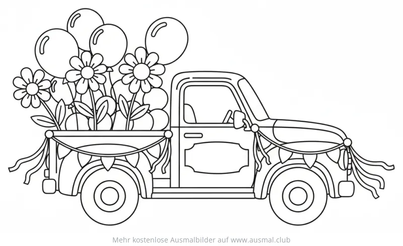 LKW mit Blumen und Ballons Ausmalbild