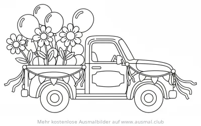 LKW mit Blumen und Ballons Ausmalbild