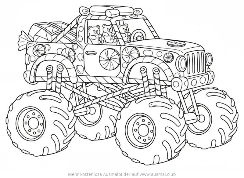 Süßigkeiten Truck Ausmalbild mit Teddybären