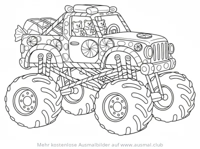 Süßigkeiten Truck Ausmalbild mit Teddybären