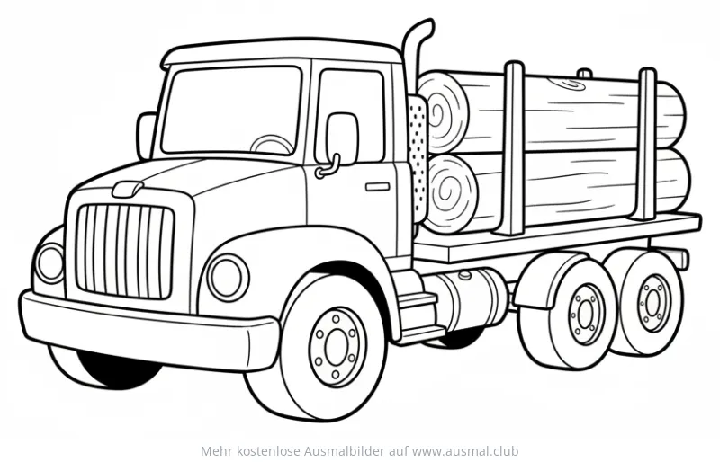 Holz LKW Ausmalbild mit Baumstämmen