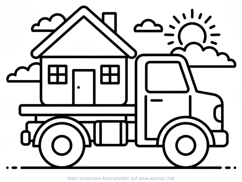 Haus auf LKW Ausmalbild
