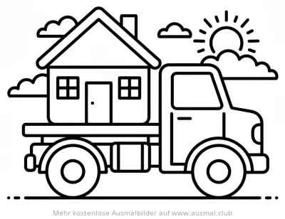 Haus auf LKW Ausmalbild
