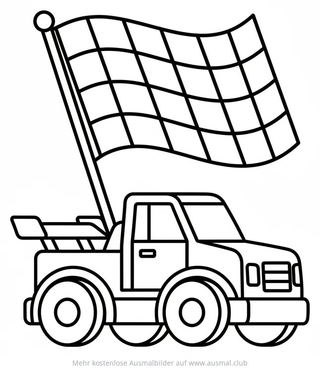 Renn Truck mit Zielflagge Ausmalbild