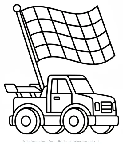 Renn Truck mit Zielflagge Ausmalbild