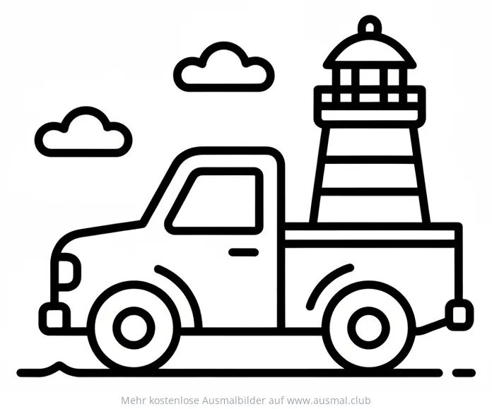 Leuchtturm Truck Ausmalbild mit Wolken