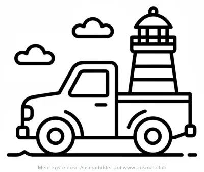 Leuchtturm Truck Ausmalbild mit Wolken
