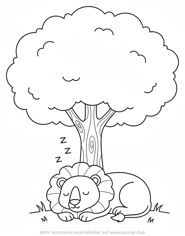 Schlafender Löwe unter Baum Ausmalbild
